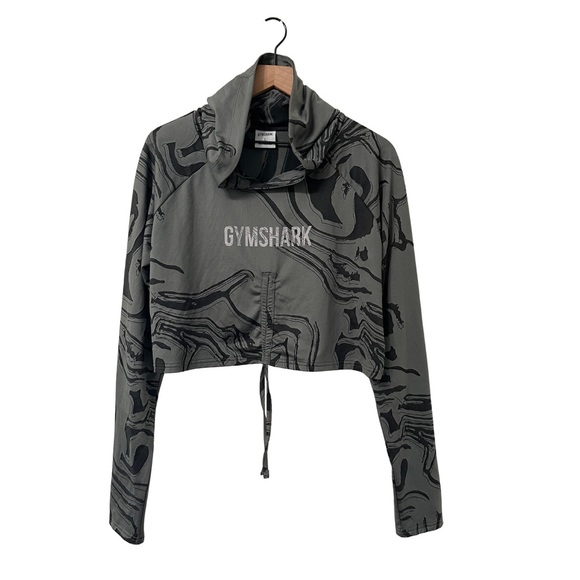Gymshark Tops - Gymshark Marble Long Sleeve Hooded Crop Pullover